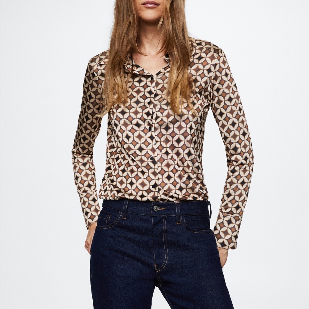 Mango 70s Pattern Button Down Shirt - image 1